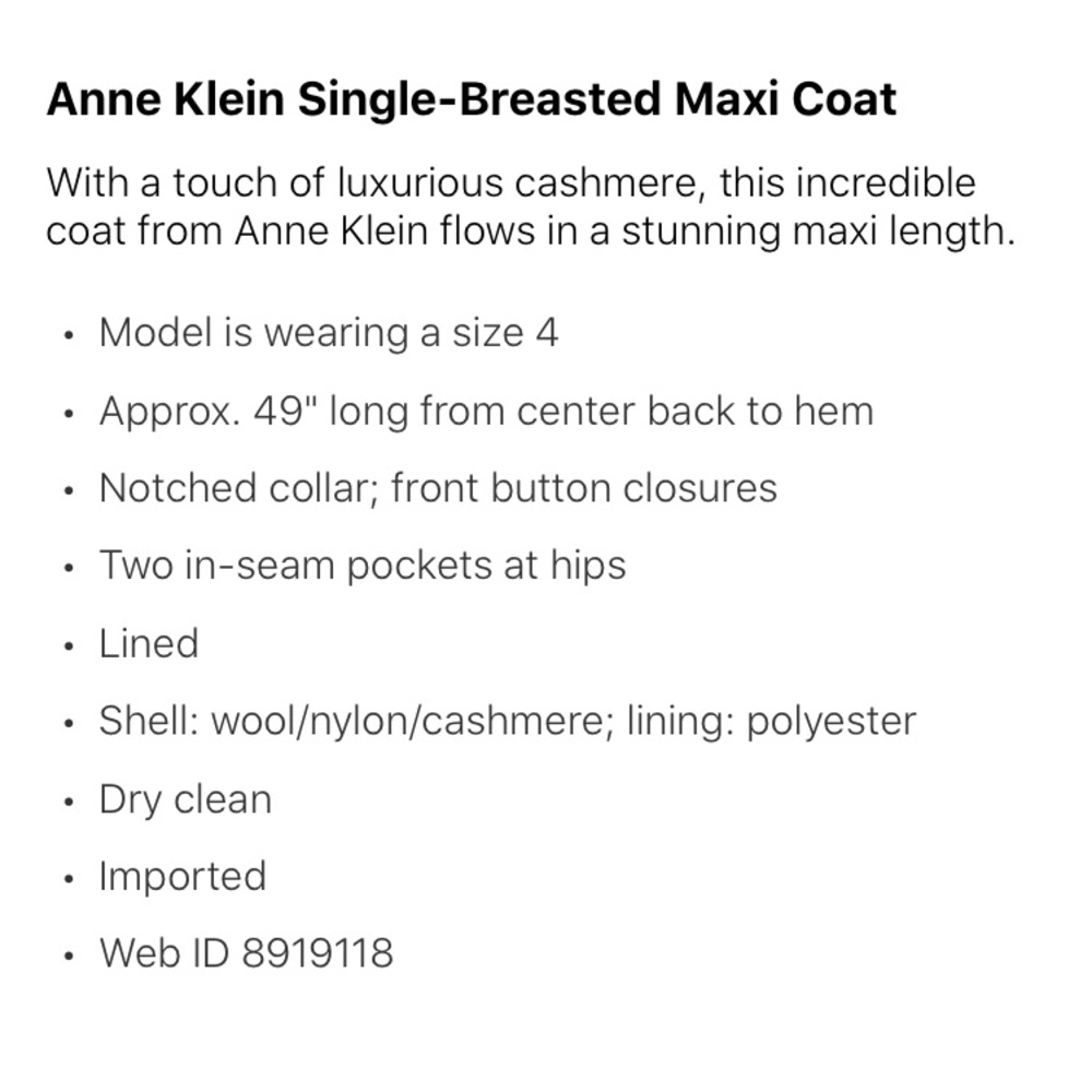 Anne Klein Gray Single-Breasted heavyweight cashmere blend Maxi Coat, 14, EUC - Picture 2 of 16